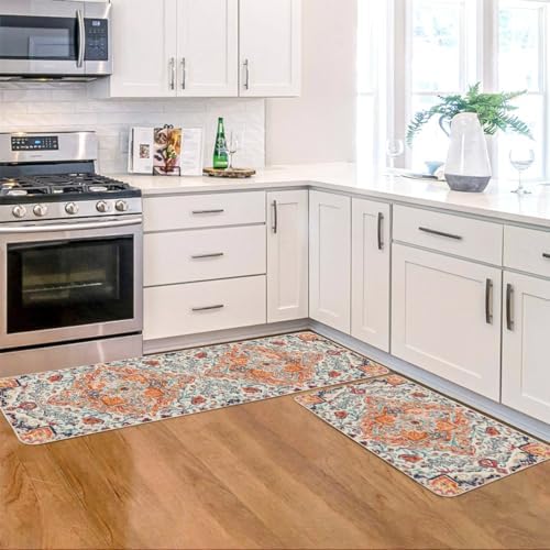 Artoid Mode Bohemian Orange Kitchen Mats 17x29 17x47
