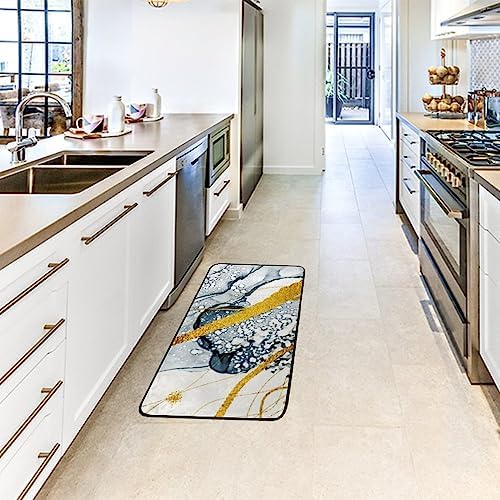 Hapuxt Long Kitchen Rugsicksy Liquid Gold Abstract Flowers Area Rug Non-Slip10