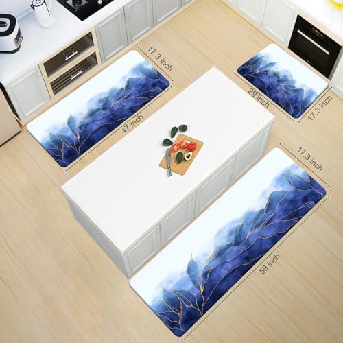 MAYHMYO Anti Fatigue Kitchen Mat Set of 2 Blue and Gold Design