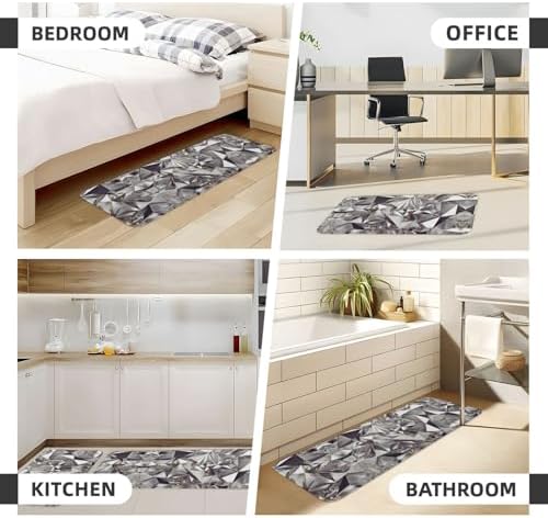 Glitter Abstract Diamond Crystal Pattern Christmas Kitchen Rugs Set of 2