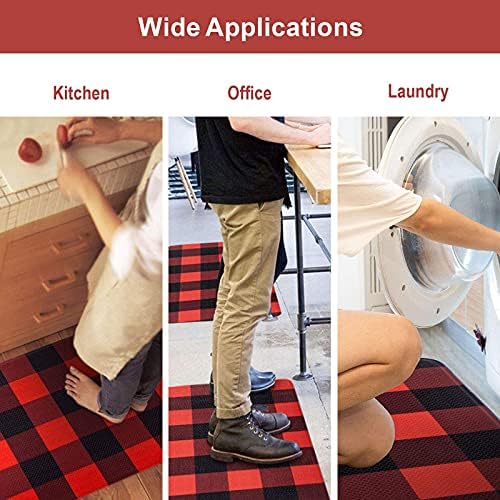 Double-Sided Anti-Fatigue Kitchen Rugs with Buffalo Plaid Design