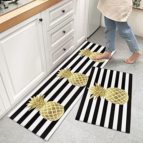 Vibrant Kitchen Rug Set - Yellow Pineapple Geometric Design