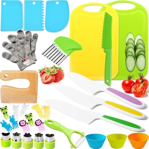 Kids Kitchen Knife Set with Gloves and Cutting Board
