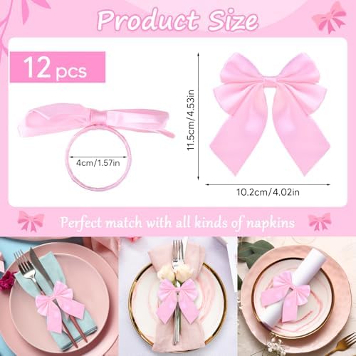 Napkin Ring Set of 12 Pink Bowknot Design