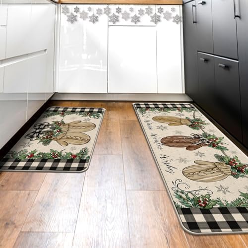 Warm Winter Wishes Mitten Kitchen Rugs Set of 2