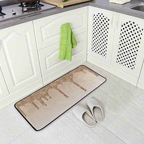 Aslsiy Dripping Brown Glitter Kitchen Rug 39x20