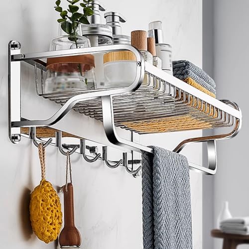 Towel Shelf Holder with Hooks for Bathroom Lavatory