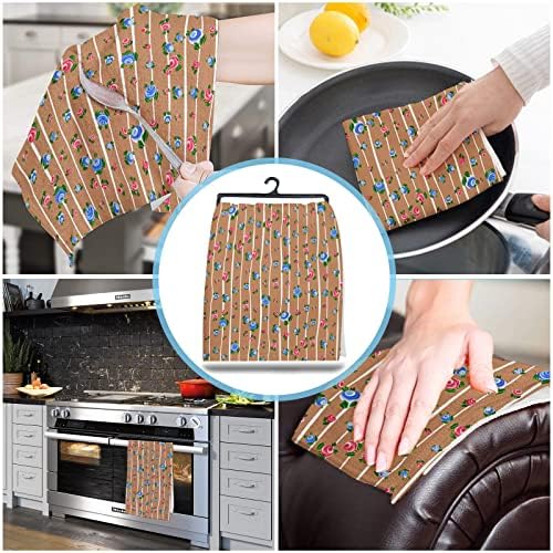 Elegant Blue Pink Flower Kitchen Towels 2-PC Set