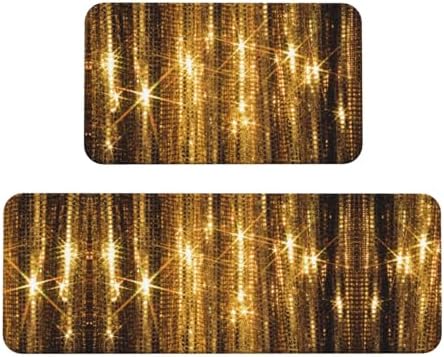 Gold Sequin Sparkle Print Kitchen Rugs Mats Set 2pcs