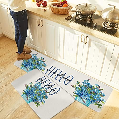 Carosoffe Blue Flower Kitchen Rugs 2-pc Set