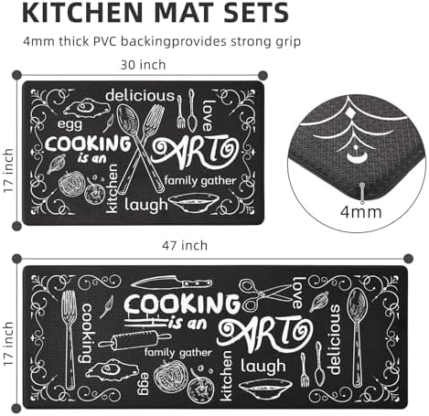 Anibedding Anti Fatigue Kitchen Mats Set of 2 Black