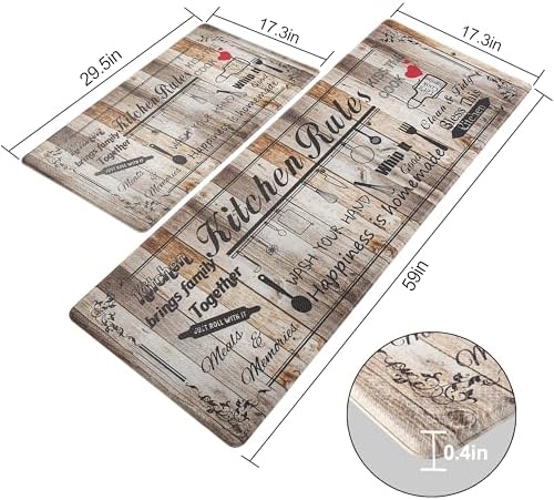 2-Piece Farmhouse Kitchen Rugs Anti-Fatigue Mat Set