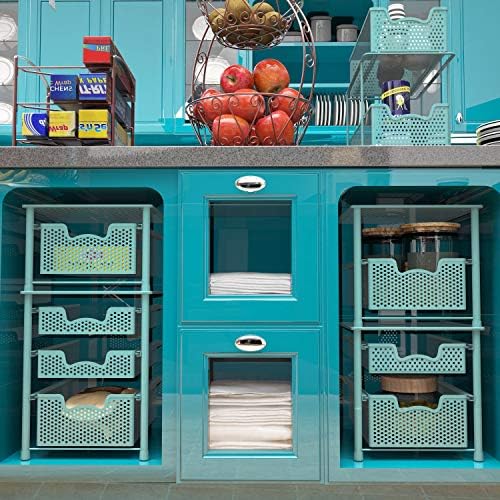 Simple Houseware 2-Tier Slide Organizer Turquoise - Compact Kitchen Storage Solution