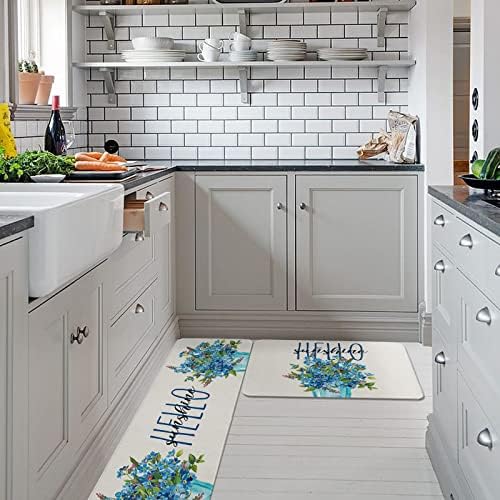 Carosoffe Blue Flower Kitchen Rugs 2-pc Set