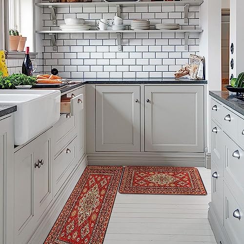 Stylish Boho Kitchen Rugs 2-Piece Set Soft Non-Slip Standing Mats
