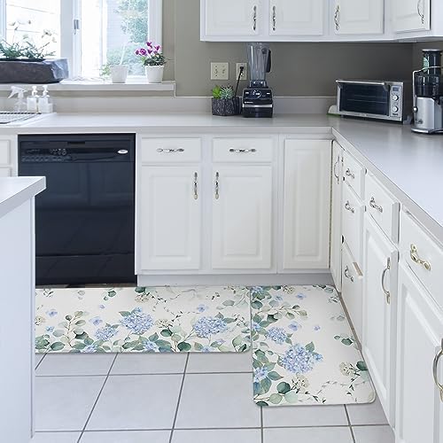 Blue Hydrangea Kitchen Rug Set 2PCS