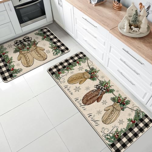 Warm Winter Wishes Mitten Kitchen Rugs Set of 2