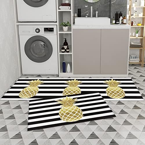 Vibrant Kitchen Rug Set - Yellow Pineapple Geometric Design