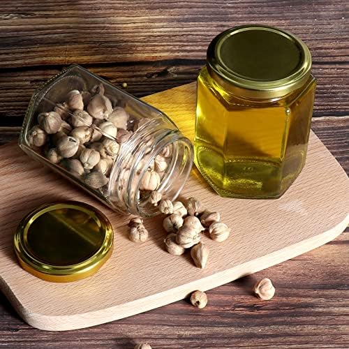 Keketin Hexagonal Glass Jam Jars with Gold lids 6oz 30Pack Preserving Storing