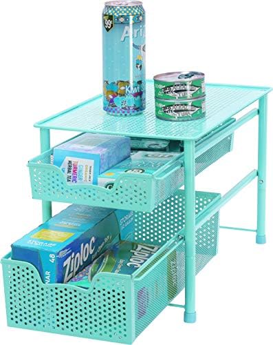 Simple Houseware 2-Tier Slide Organizer Turquoise - Compact Kitchen Storage Solution