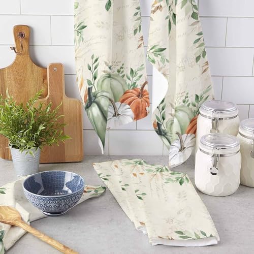 Sage Green Fall Pumpkins Kitchen Towels