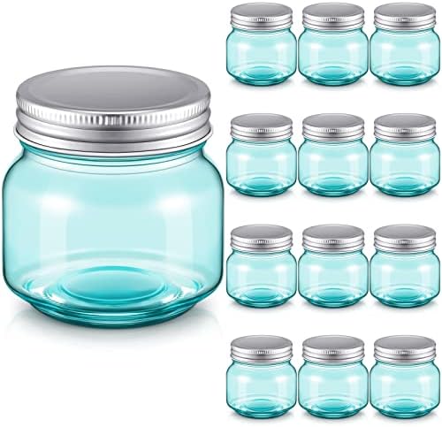 Gueevin 12 Pcs Blue Mason Jars with Airtight Lids and Bands