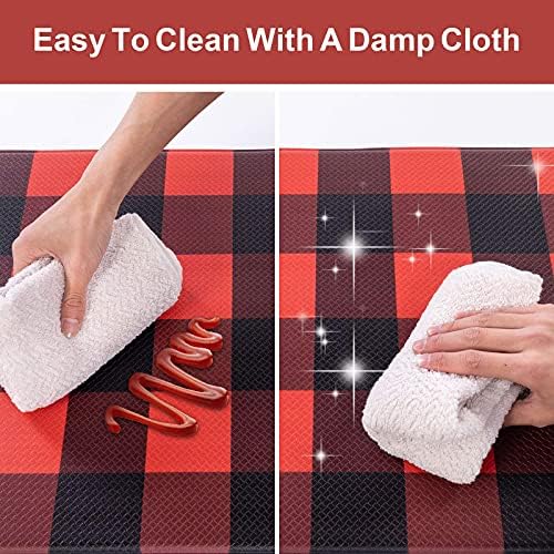 Double-Sided Anti-Fatigue Kitchen Rugs with Buffalo Plaid Design