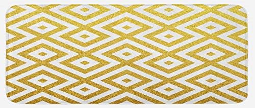 Lunarable Geometric Kitchen Mat Yellow White 47x19 1