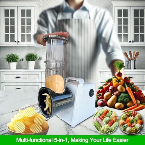 Electric Cheese Grater Salad Maker with 5-in-1 Blades