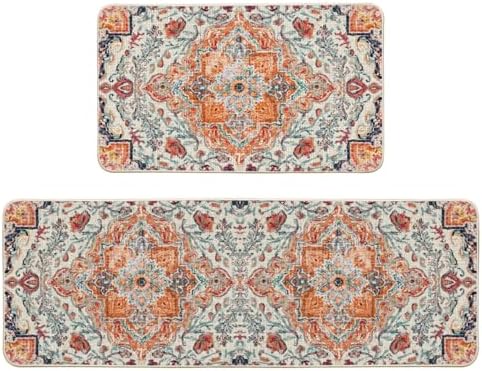 Artoid Mode Bohemian Orange Kitchen Mats 17x29 17x47