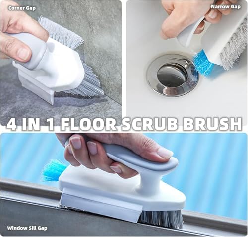 4-in-1 Floor Grout Cleaning Brush with Squeegee Design