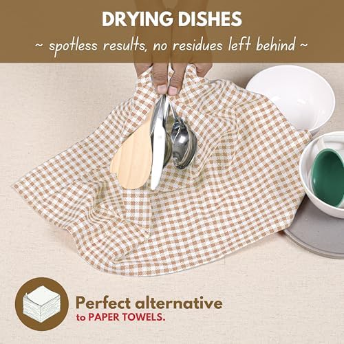 Native Fab Beige Gingham Kitchen Dish Towels 4-Pack