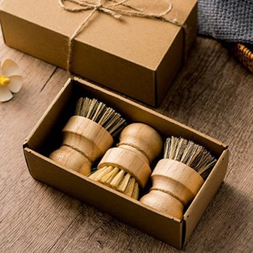 Bamboo Dish Scrub Brushes 3 Pack for Pots Pans and Vegetables