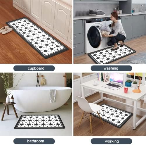 Artnice Kitchen Mat 2 PCS Black White Plaid Cushioned Anti Fatigue Rug