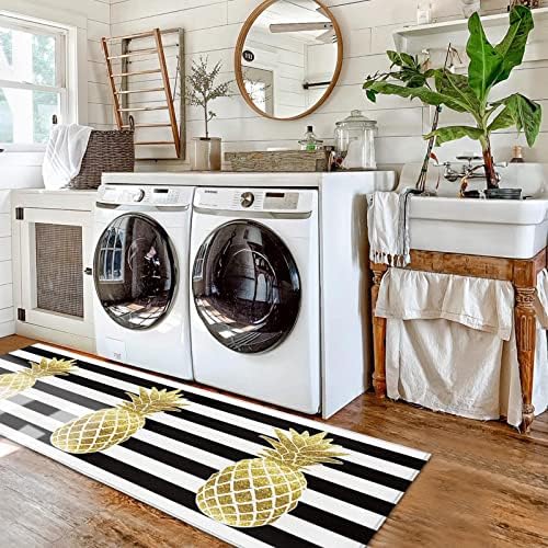 Vibrant Kitchen Rug Set - Yellow Pineapple Geometric Design