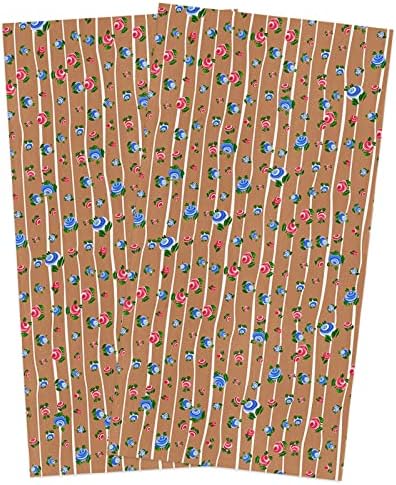 Elegant Blue Pink Flower Kitchen Towels 2-PC Set