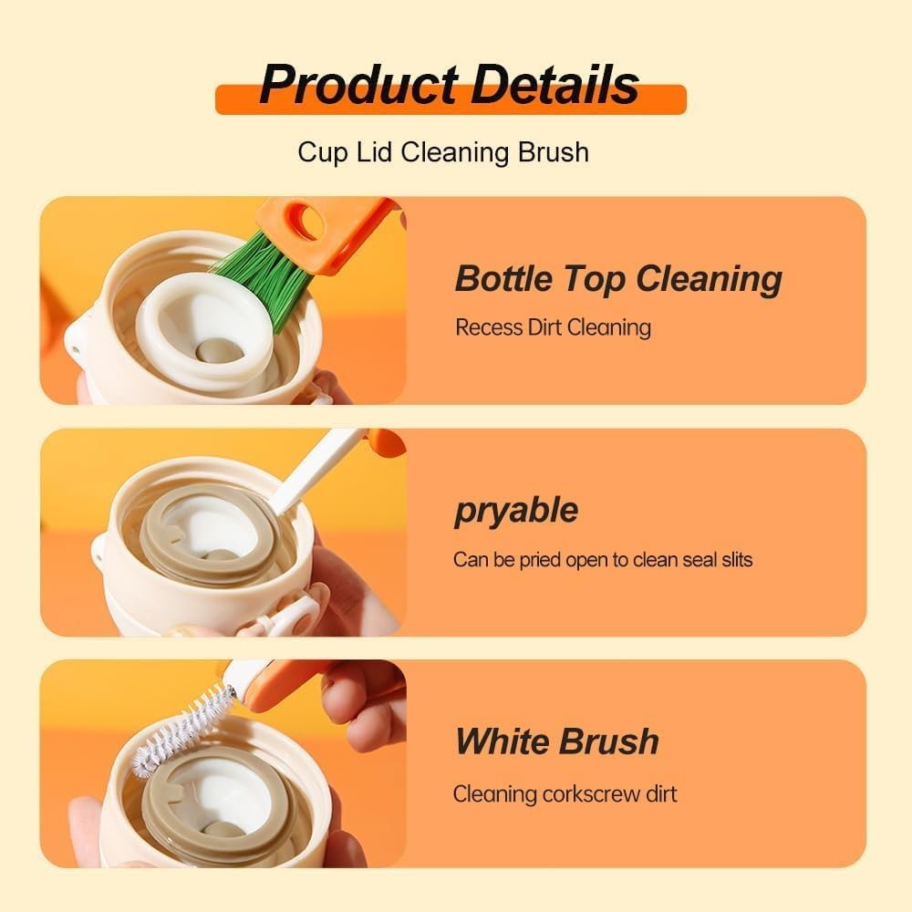 3-in-1 Cup Lid Gap Cleaning Brush for Baby Bottles Sports Cups More