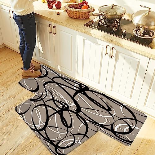 Carosoffe Kitchen Rug Set - Non-Slip Geometric Rugs for Kitchen Bathroom