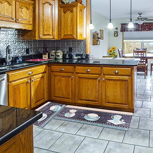 Cozy Coffee Theme Kitchen Rugs - Smooth Durable for Home
