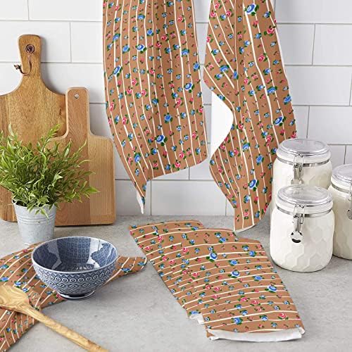 Elegant Blue Pink Flower Kitchen Towels 2-PC Set