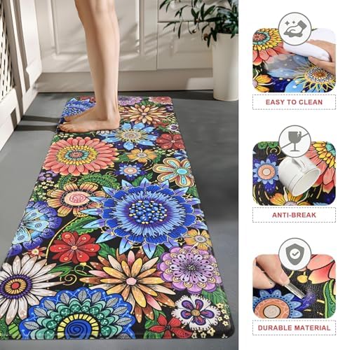 Likiyol Boho Elegant Floral Kitchen Rugs