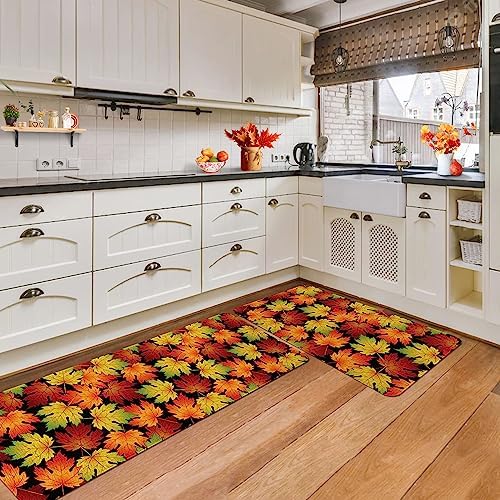 Fall Kitchen Rugs maple Leaves Kitchen Mat Set - Perfect For Autumn Thanksgiving