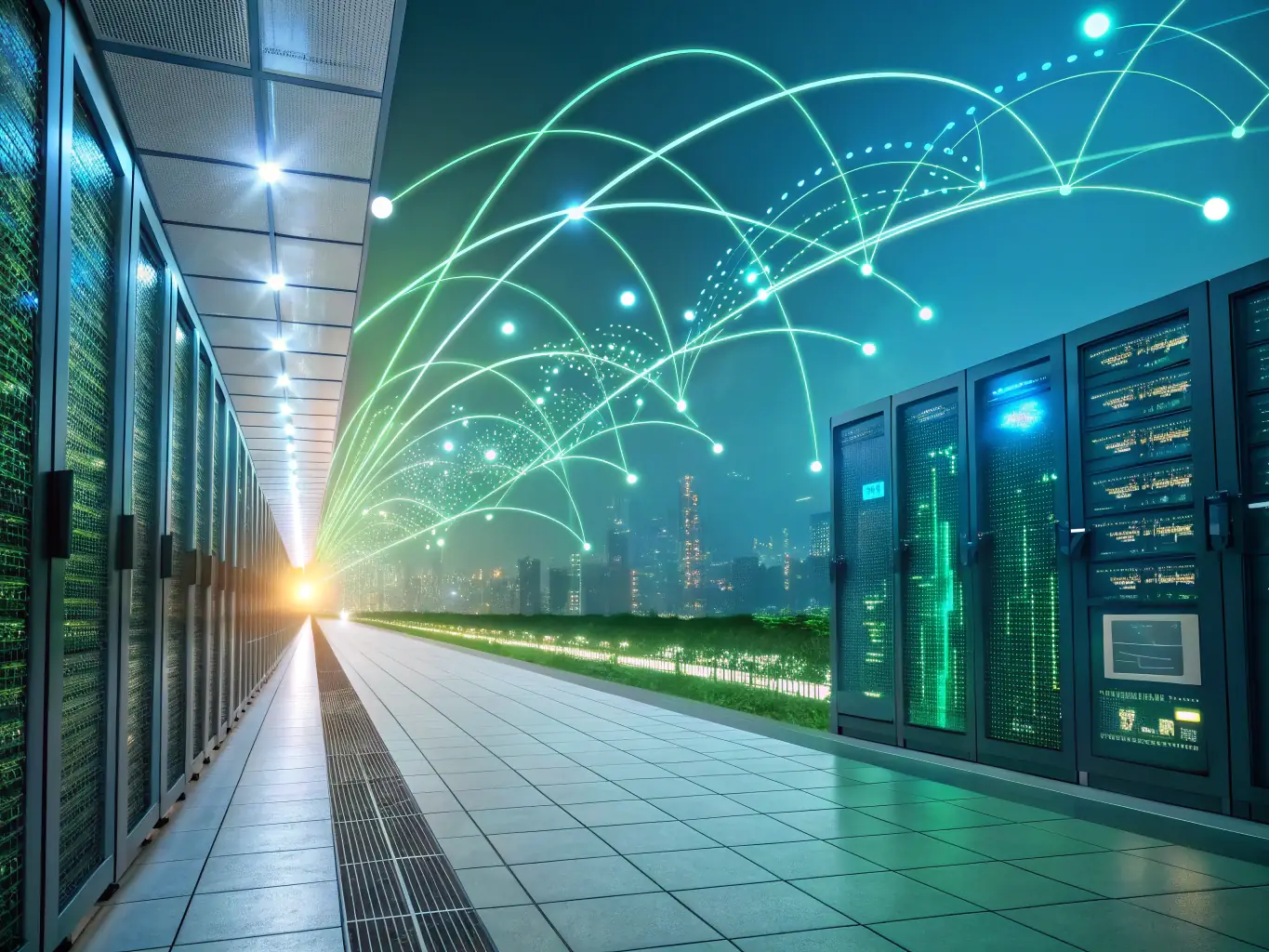 A visually striking image representing intelligent tensor computing, with interconnected nodes and data streams, symbolizing the processing of large datasets.